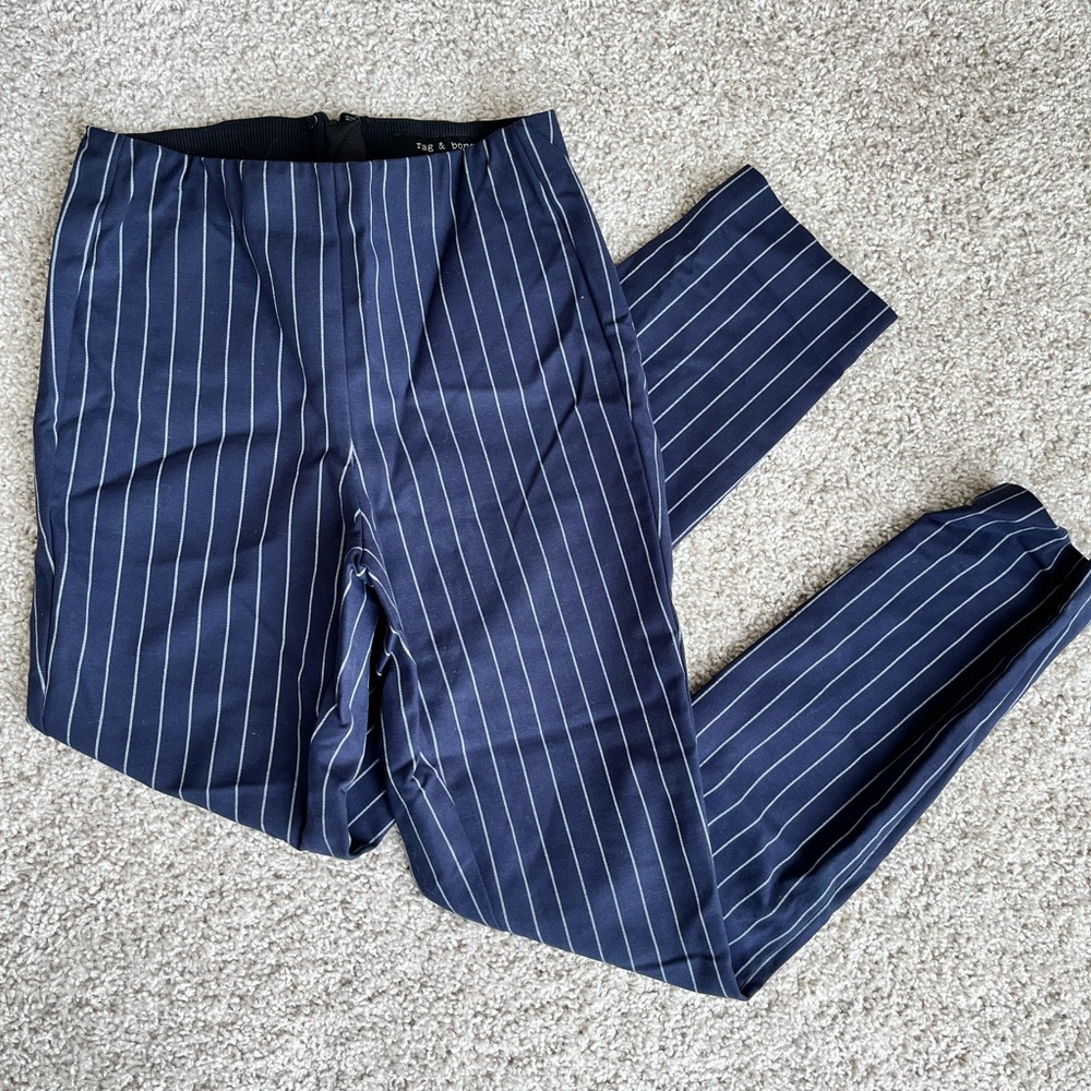 Rag & Bone New York Pants Womens Size 00 Navy White Pin Striped Pull On Trousers